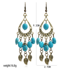 Vintage Boho Turquoise Leaf Dangle Earrings Women's Casual Jewelry