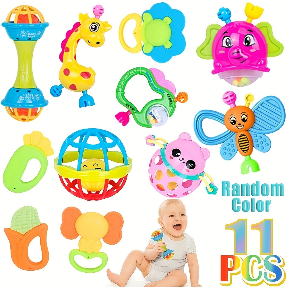 11pcs Baby Rattles Toys for 0-6 Months - Sensory Toy Set for Newborn Boy Girl