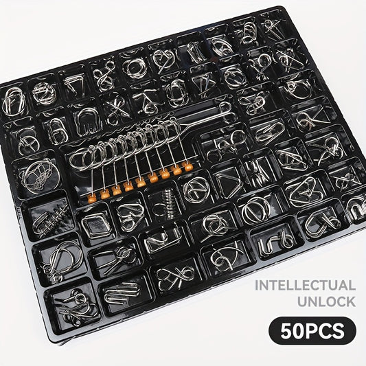 50pcs Unlocking Toys Set: Luban Lock, Kongming Lock, Nine-ring Puzzle