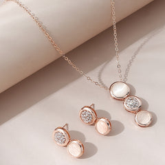 Opal Jewelry Set Pendant Necklace & Earrings Rhinestone Inlaid Sweet Women Gift