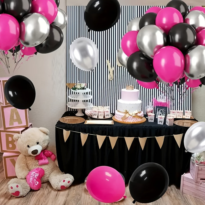 50pcs Rose Red & 30 Metallic Silver Balloons for Party Decor