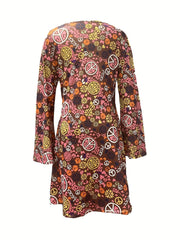  Allover Print Flared Sleeve Maxi Dress with Bandana
