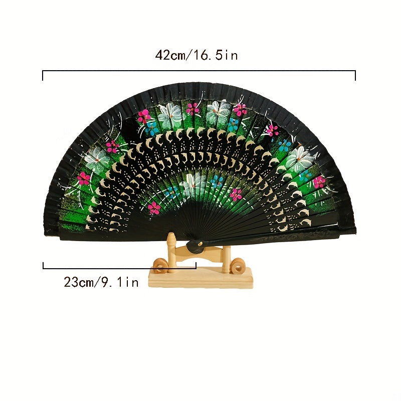 Double Sided Painted Floral Folding Fan for Women