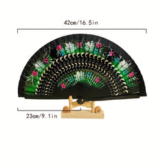 Double Sided Painted Floral Folding Fan for Women