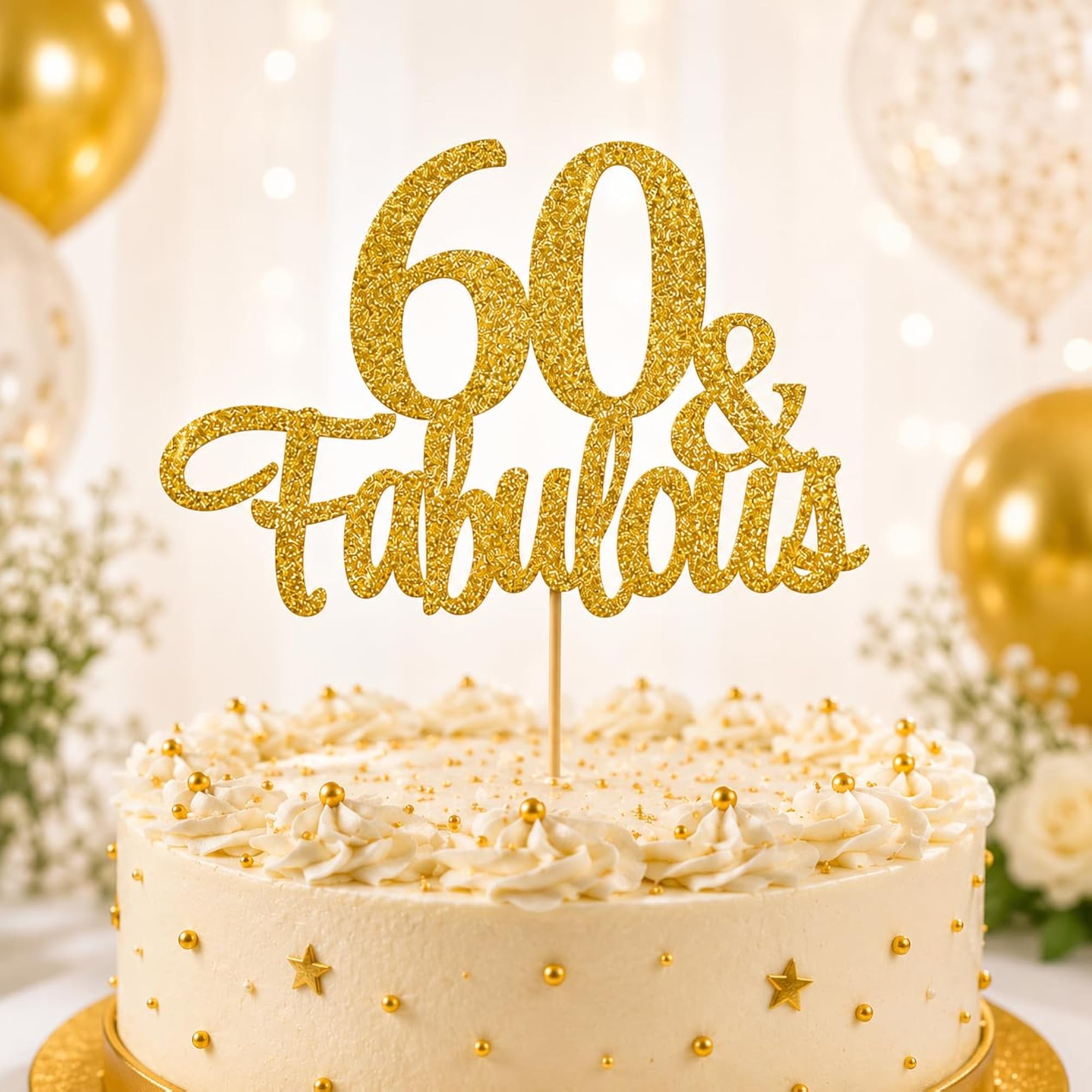 Gold Glitter 60th Birthday Cake Topper, Fabulous Celebration – CRAZE