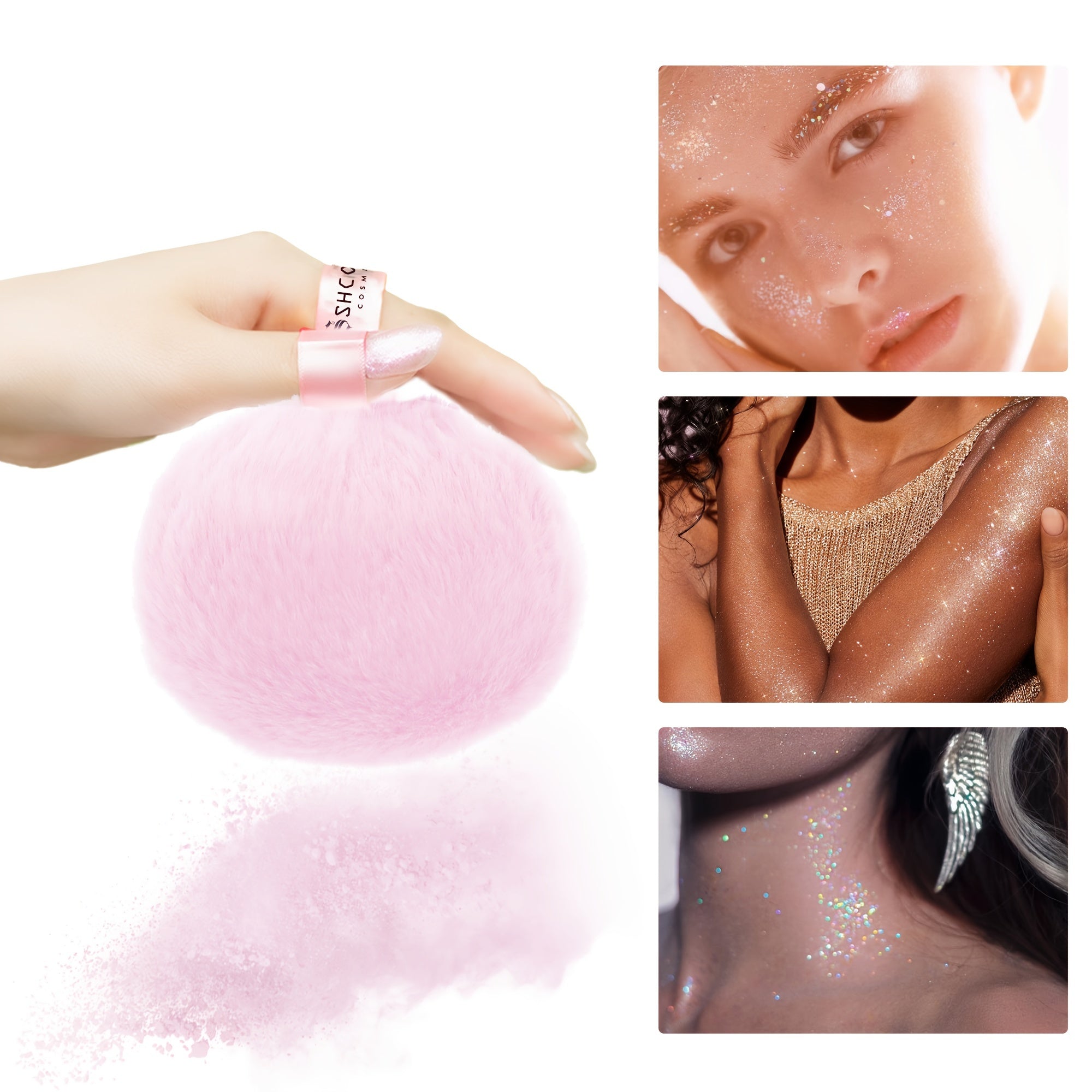Peach Glitter Highlighting Puff for Face and Body