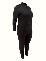 Women's Plus Size Sporty 2 Piece Set: Solid Long Sleeve Coat & Pants
