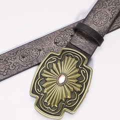 Floral Pattern Buckle Casual Belt for Men