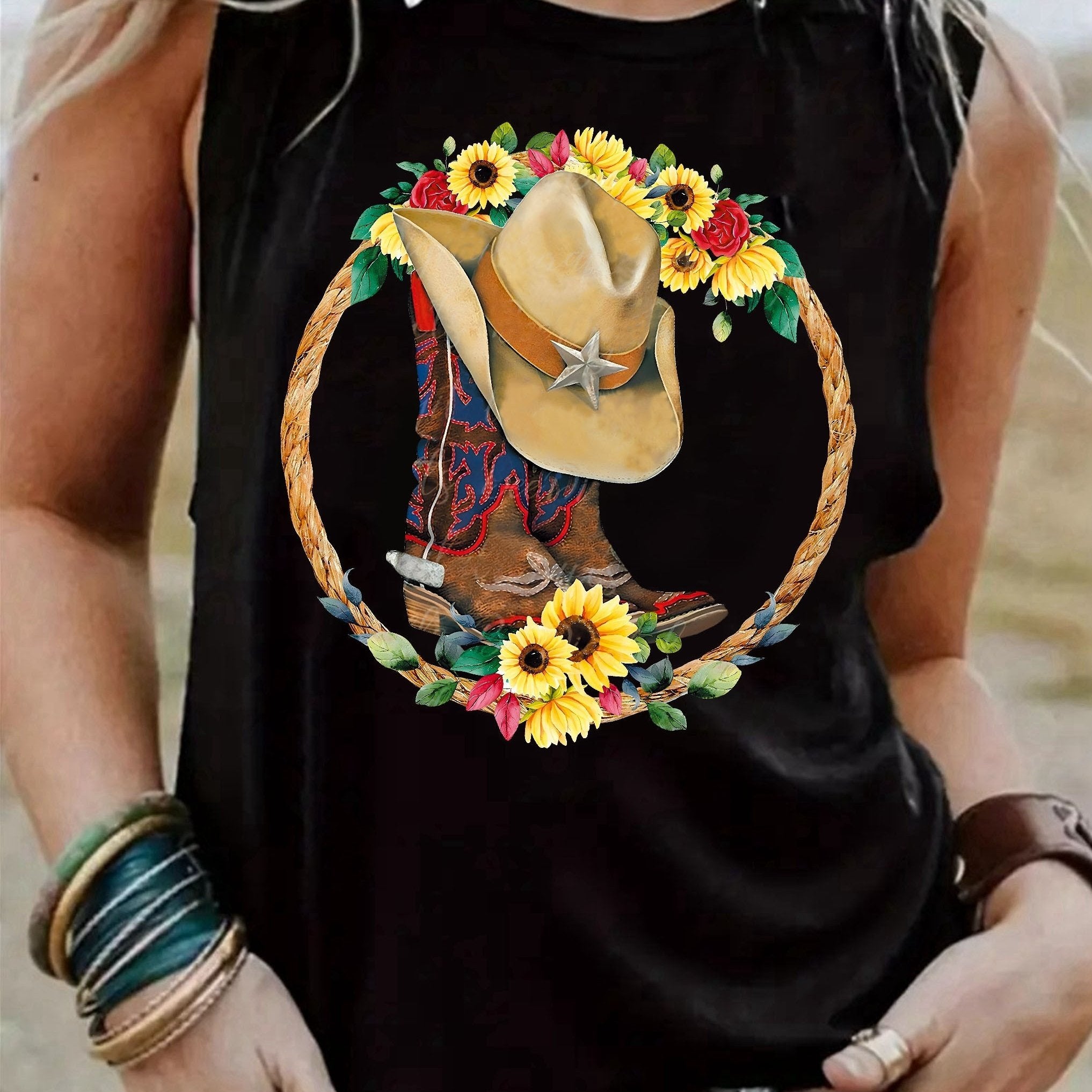 Vintage Western Boot Print Tank Top