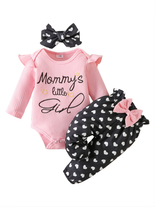 Baby Girls Heart Pattern Bodysuit Romper Outfit Set