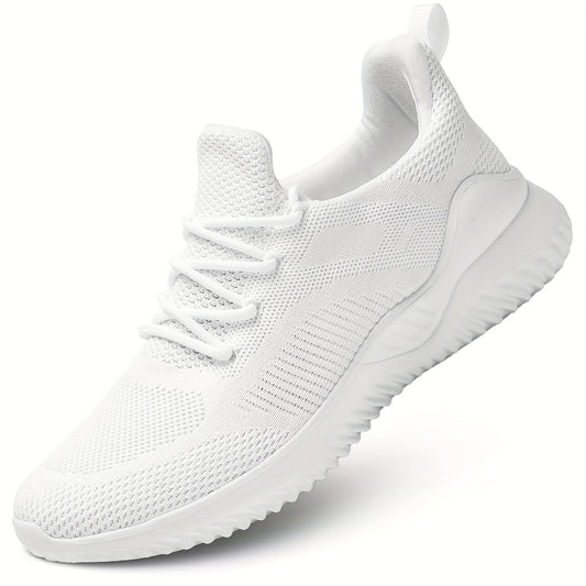 Men's Solid Running Shoes Breathable Woven Knit Sneakers