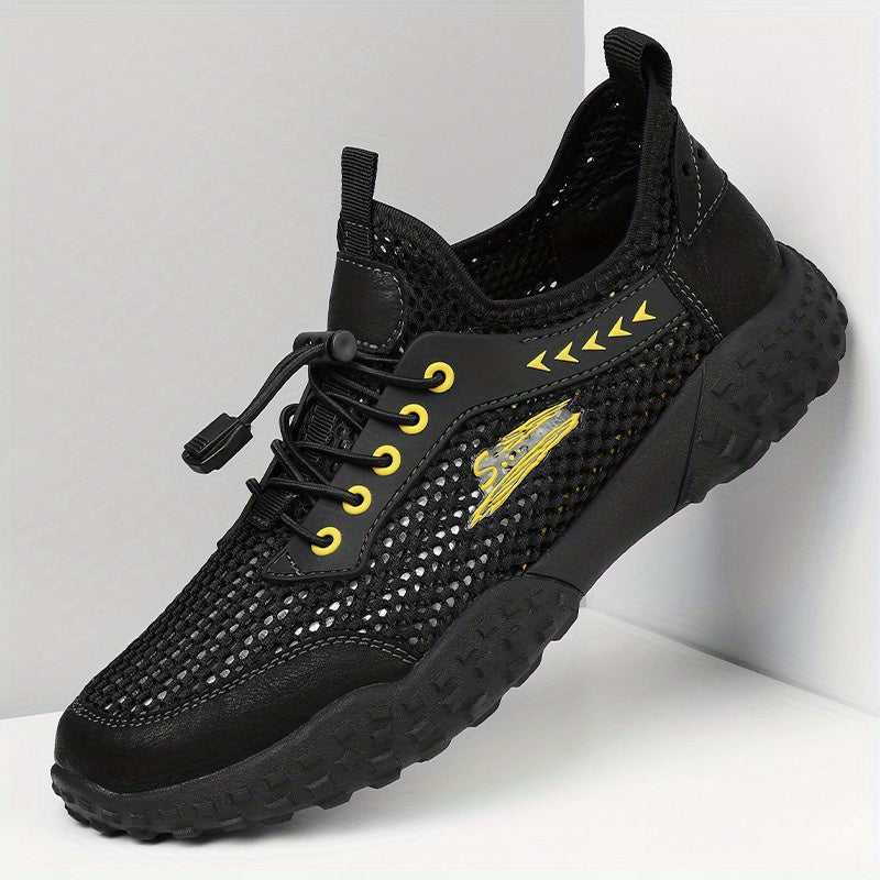 Men's Leather Mesh Sneakers Lightweight Outdoor Hiking Shoes