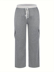 Wide Leg Cargo Trousers Elastic Drawstring High Rise