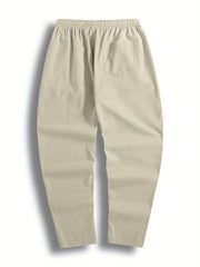 Men's Drawstring Linen Trousers, Casual Solid Cotton Pants