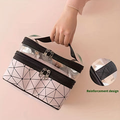 Double Layer Clear Geometric Stripes Handheld Cosmetic Bag