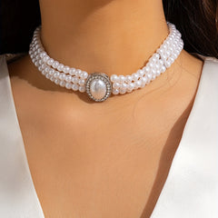 Beaded Faux Gemstone Pearl Choker Necklace Women's Party Jewelry