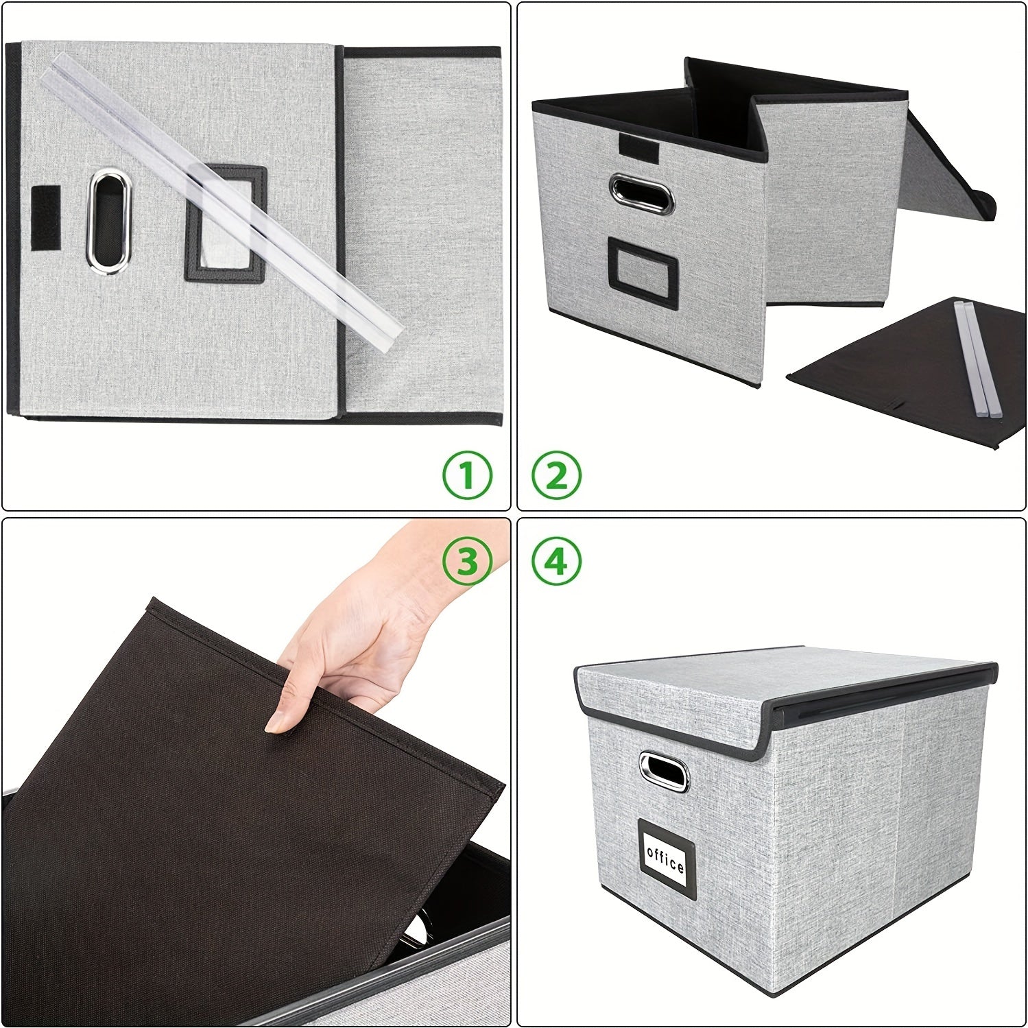 Collapsible Linen File Box Organizer with Lid