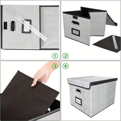 Collapsible Linen File Box Organizer with Lid