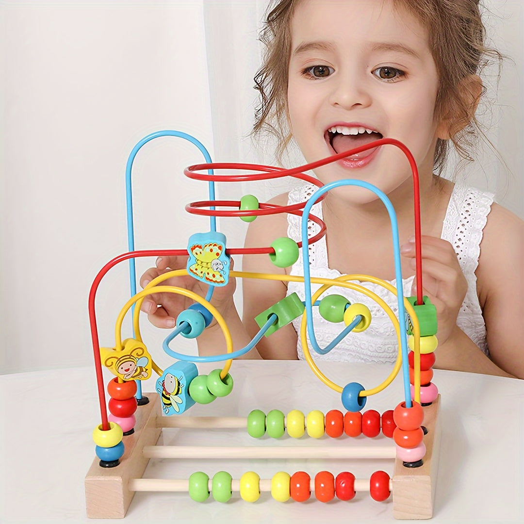 Wooden Bead Maze Toy with Animal Figures Educational Activity Center