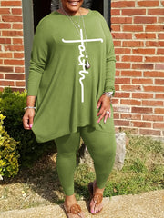  Letter Print Long Sleeve Shirt & Leggings Set