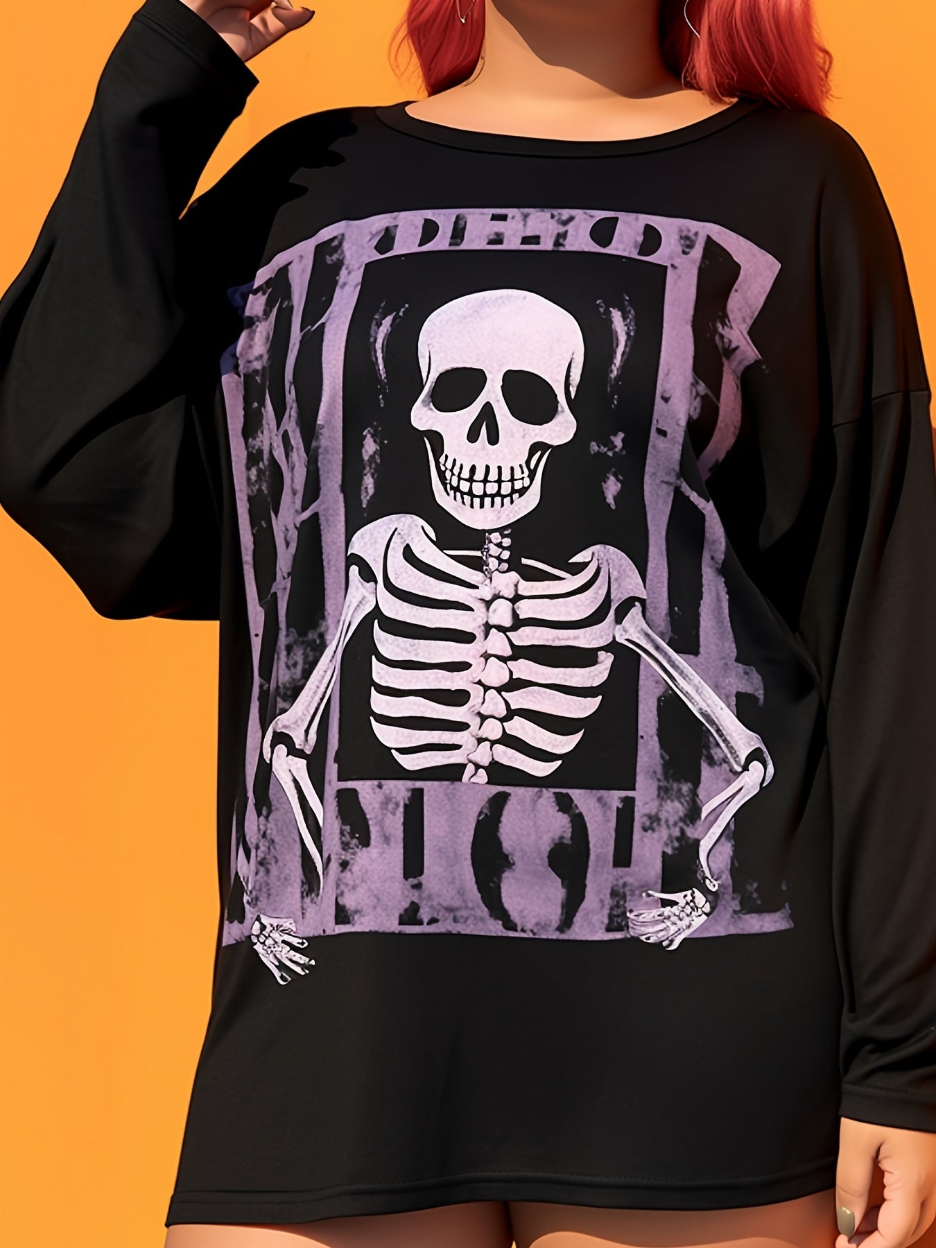  Skull Print Long Sleeve Halloween Top