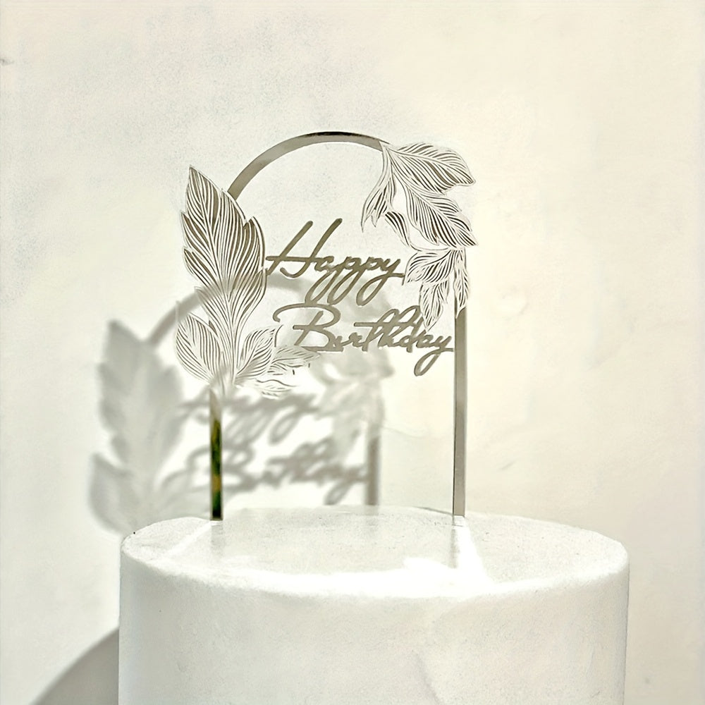 Golden Mirror Finish Laser Cut Leaf Cake Topper for Ages 14