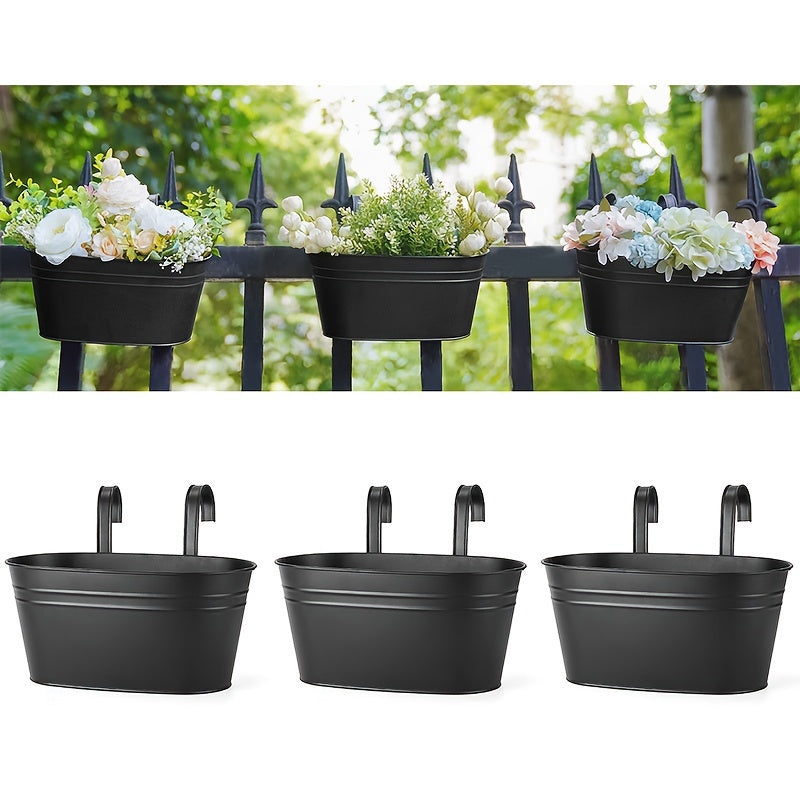 5pcs Metal Hanging Flower Pots for Railings & Fences, Rustic Style Windows
