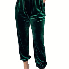 Velvet Elastic High Rise Jogger Trousers Plus Size