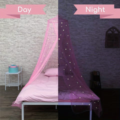 Princess Pink Bed Canopy w/ Glowing Stars Girls Room Decor Ceiling Tent