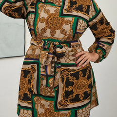  Scarf Print Lantern Sleeve A line Dress