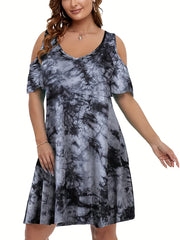  Floral Print Cold Shoulder Dress