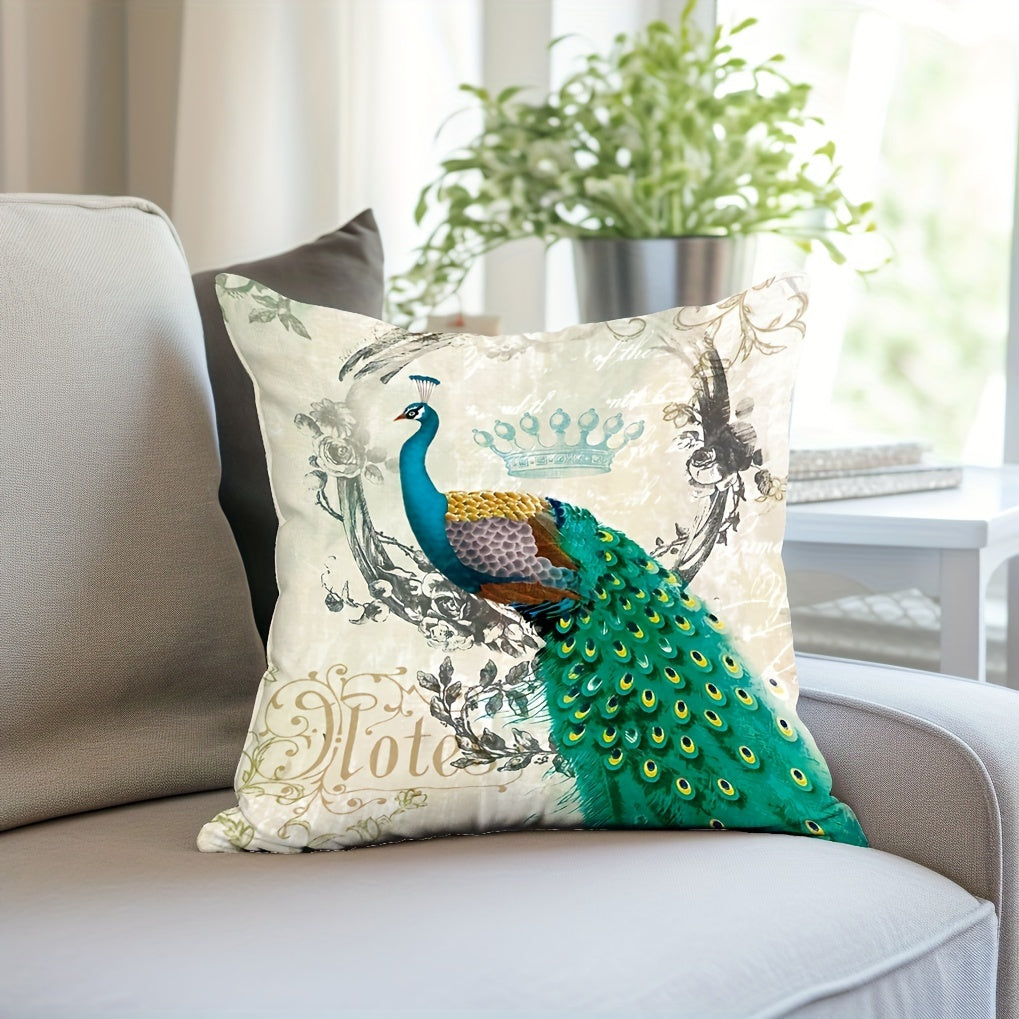 Peacock Print Pillowcase for Home Decor - No Insert