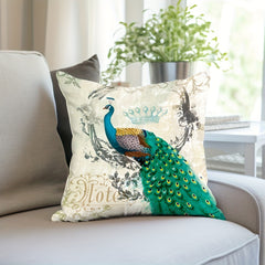 Peacock Print Pillowcase for Home Decor - No Insert