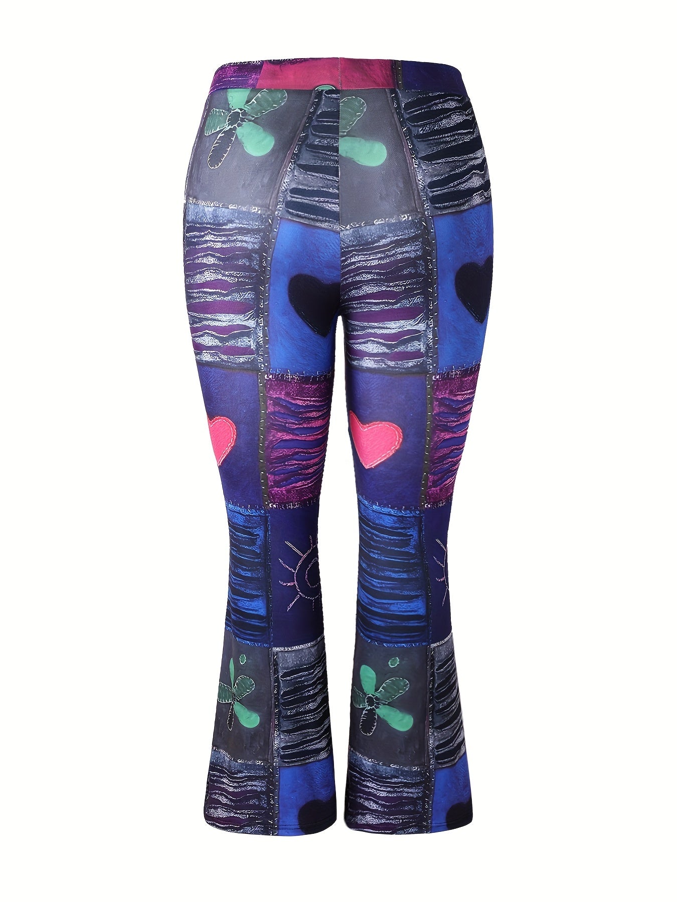  Pants Women's Plus Patchwork Flared Leg Trousers