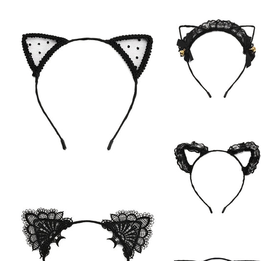 Girls Party Hair Accessories Lace Cat's Ears Headband Set