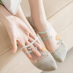 5 Pairs Small Flower Sheer Crew Socks Lightweight Breathable Boat Stockings