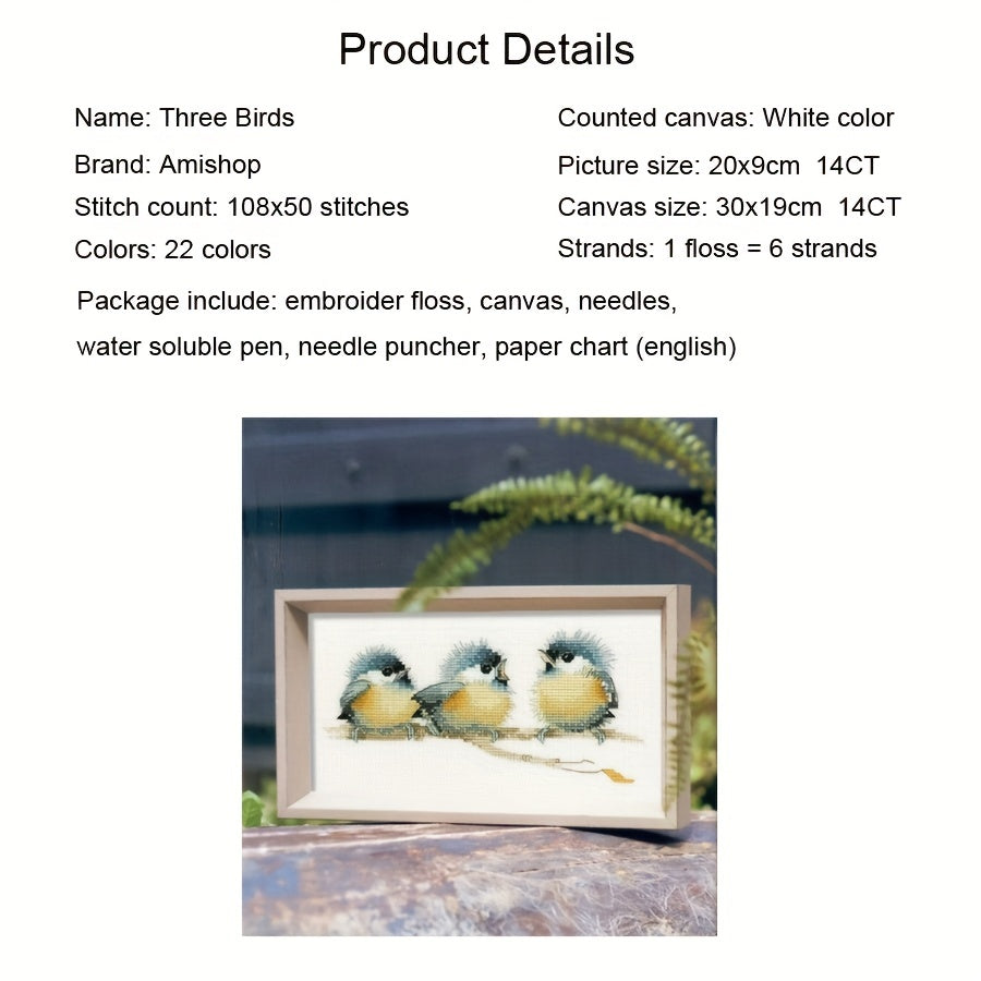 Cross Stitch Kit Three Birds Singing On The Tree DIY Needlework