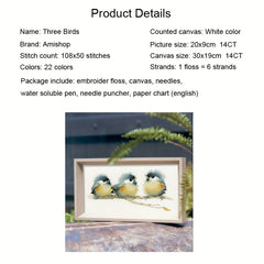 Cross Stitch Kit Three Birds Singing On The Tree DIY Needlework