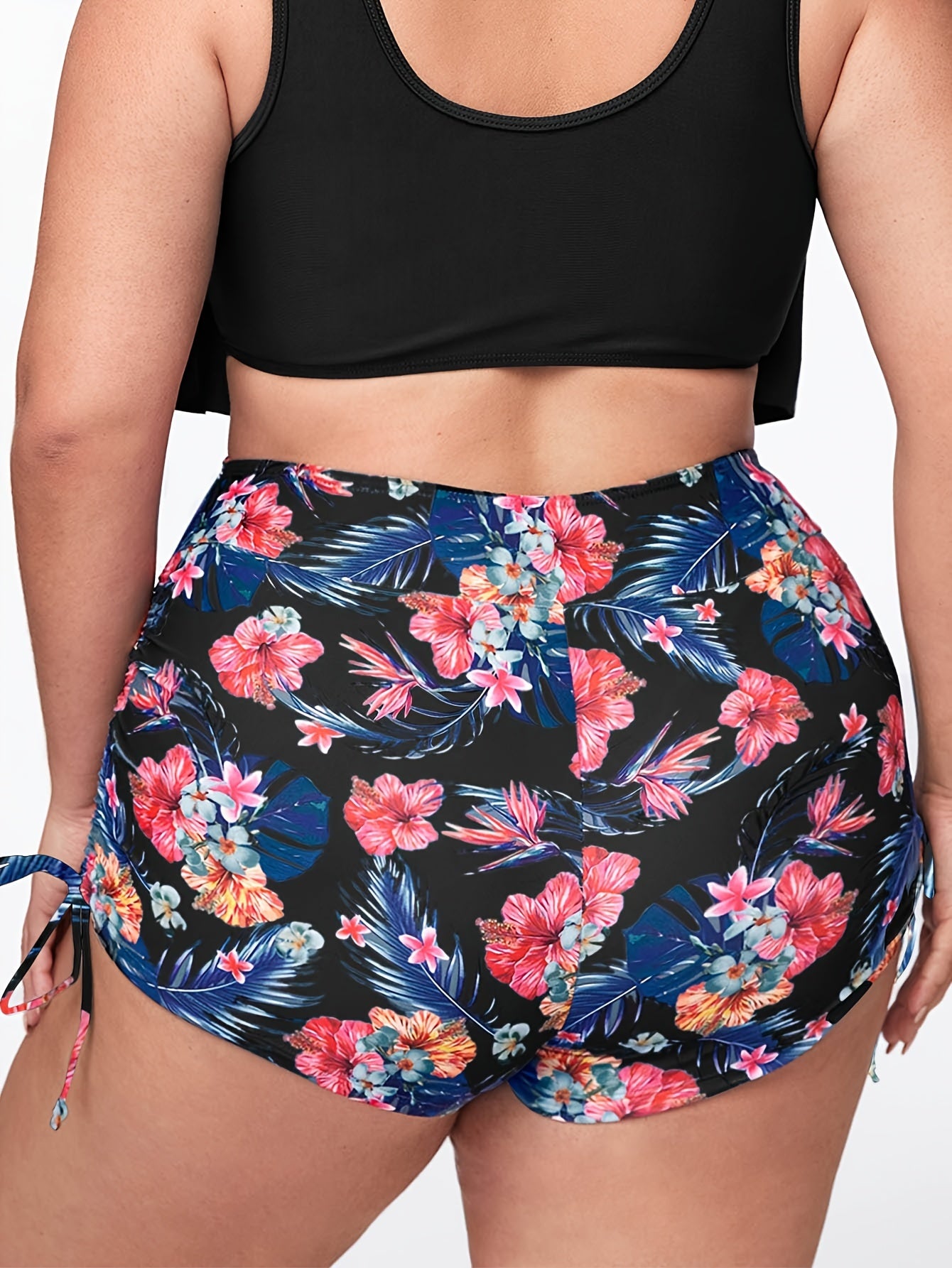  Tropical Print Lace Up High Waisted Beachwear Shorts