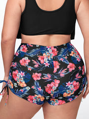  Tropical Print Lace Up High Waisted Beachwear Shorts