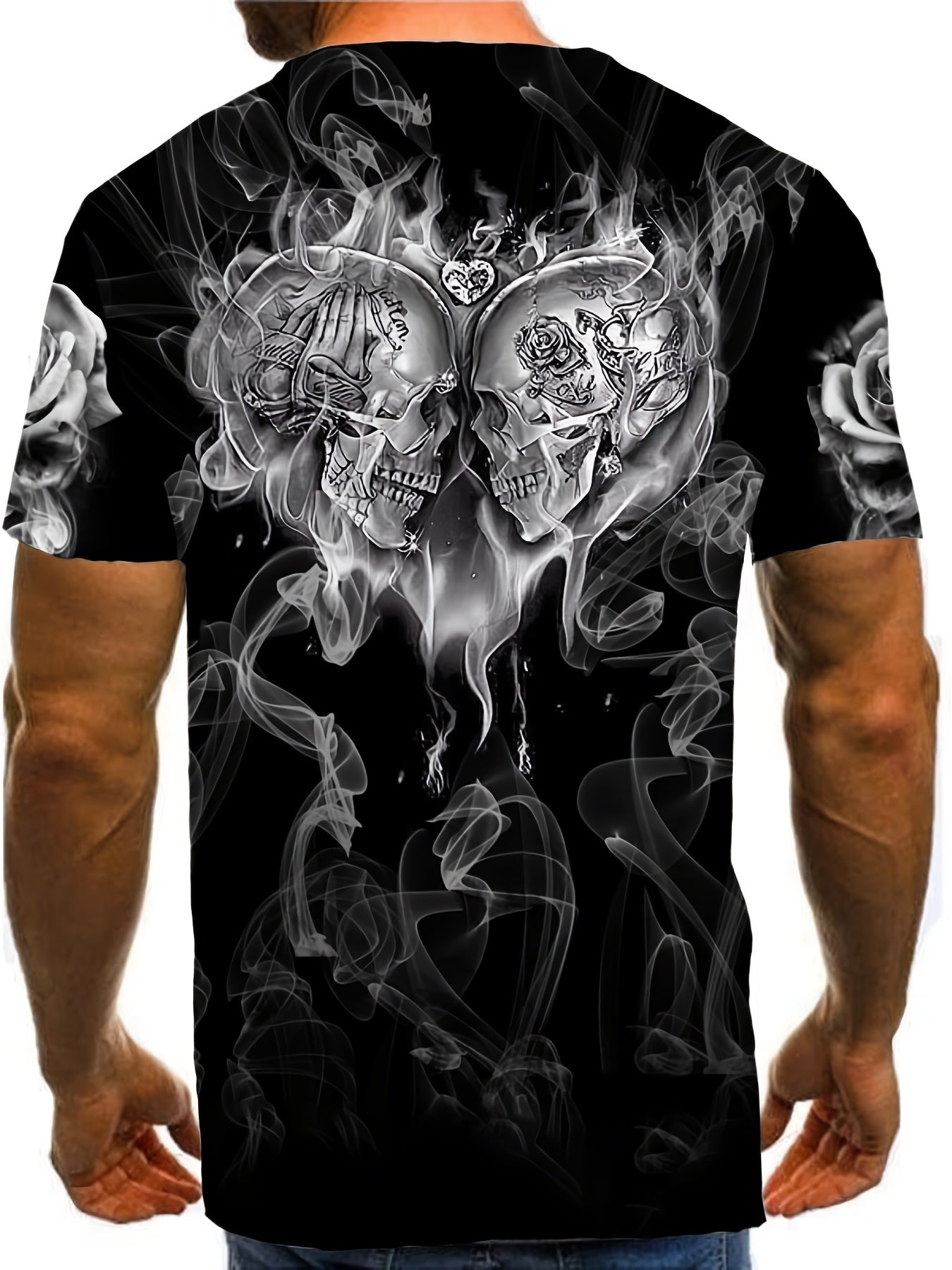 Men's Skull Kissing Print T-shirt Casual Comfy 3D Print Tee