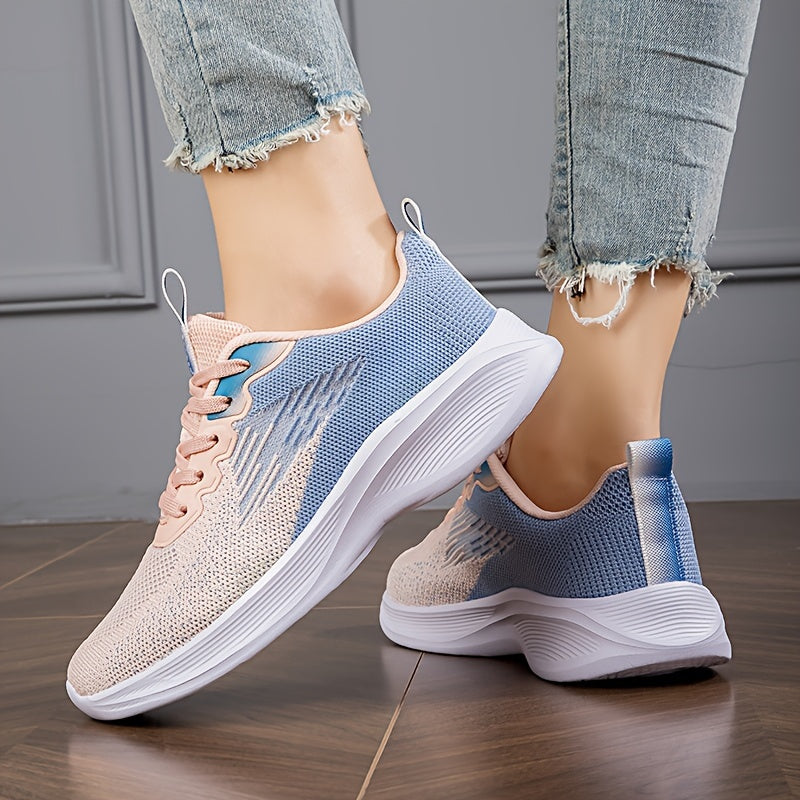 Ombre Weaving Sneakers For Women Lace Up Non Slip Walking Shoes