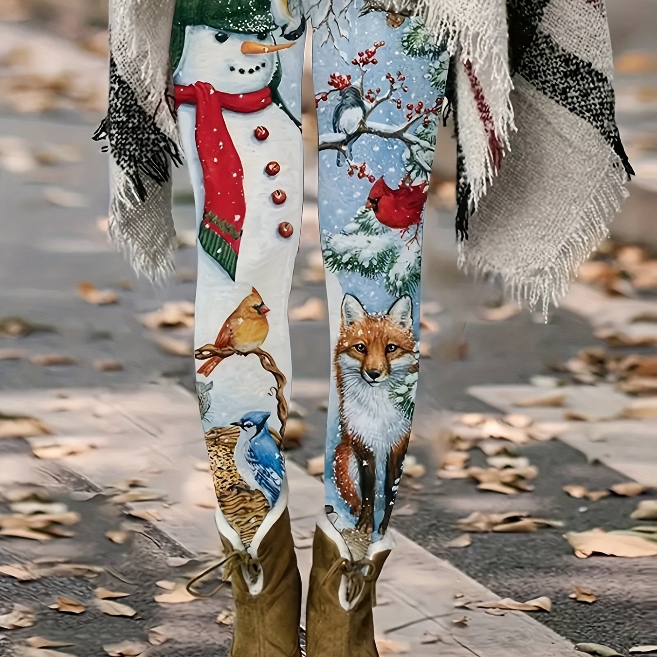 Women's Plus Snowman & Fox Print Skinny Trousers