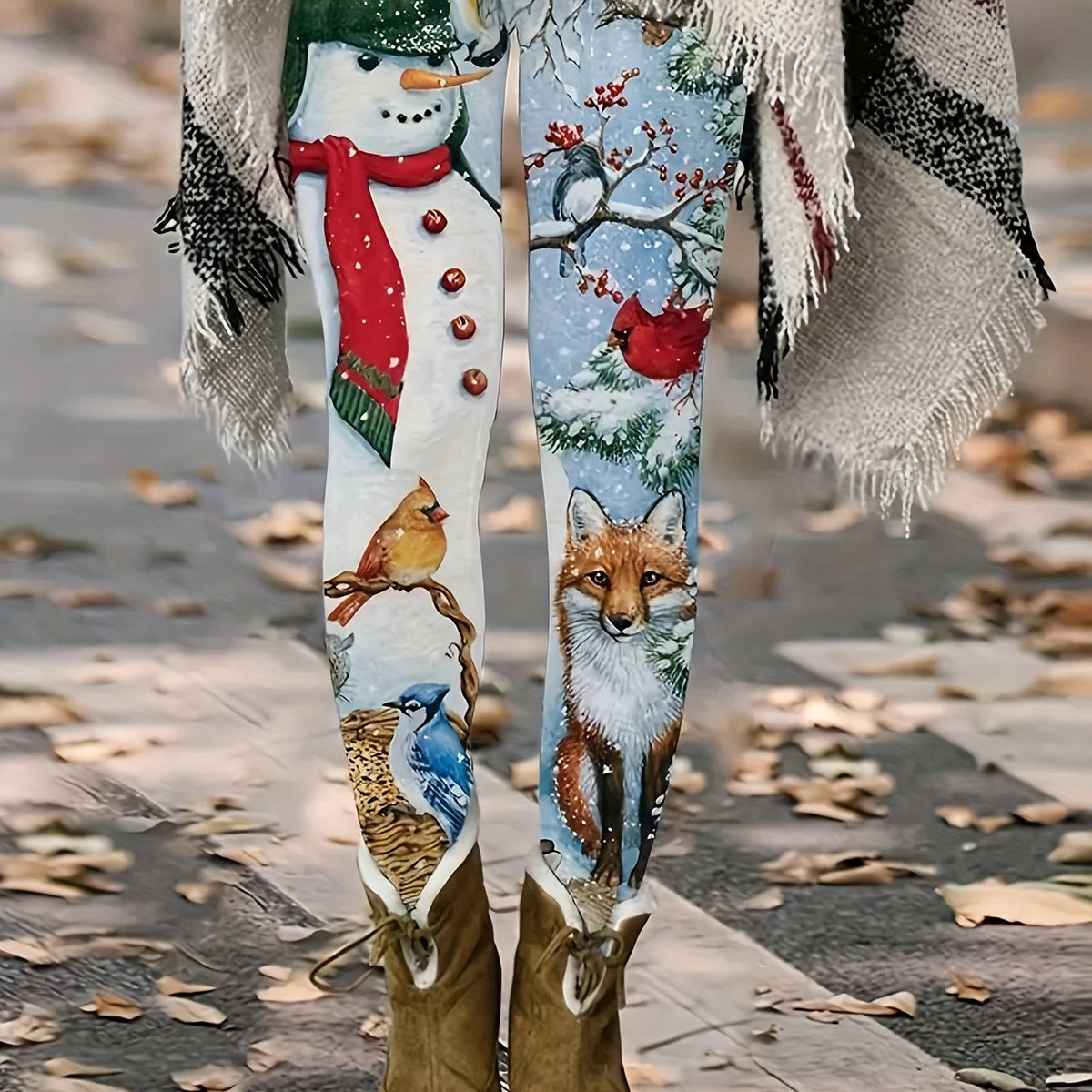 Women's Plus Snowman & Fox Print Skinny Trousers