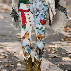 Women's Plus Snowman & Fox Print Skinny Trousers