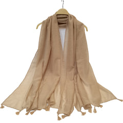 Beige Tassel Casual Shawl Windproof Sunscreen Beach Towel