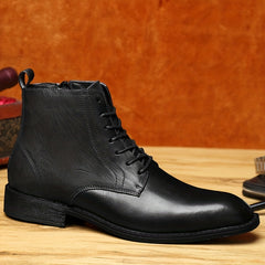 Men's Almond Toe Lace-up Boots With Side Zipper