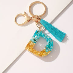 Resin Letter D Shape Keychain Pendant with Tassel Bag Purse Key Ring