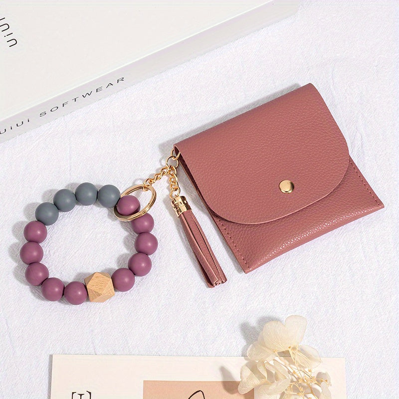 Multicolor Silicone Bead Bracelet Coin Purse Card Holder