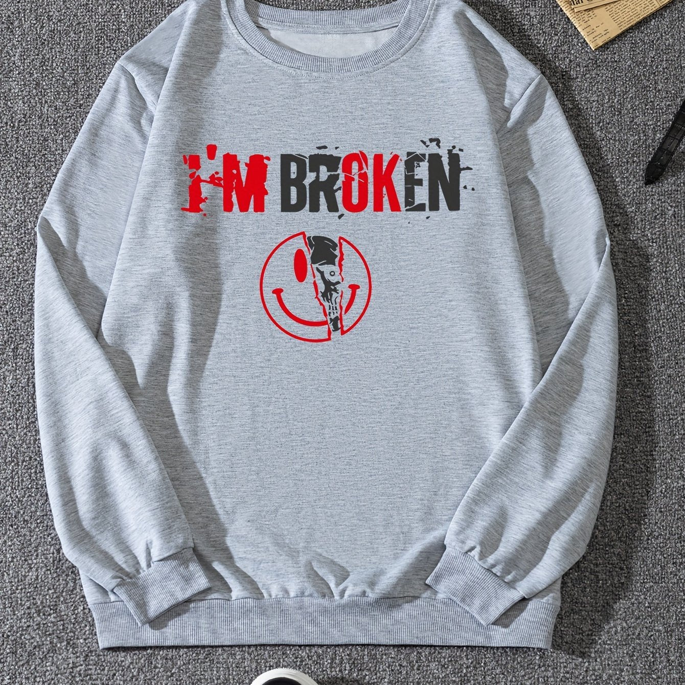 'I'm Broken' Print Sweatshirt Men's Casual Pullover Sweatshirt